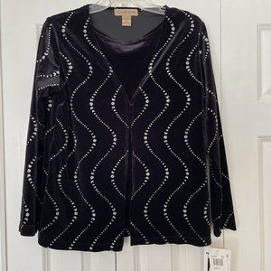 NEW Notations Blouse Cardigan Womens Medium Black Velvet Shiny Evening Sequins